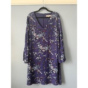 LOFT Purple Floral Long Sleeve Dress